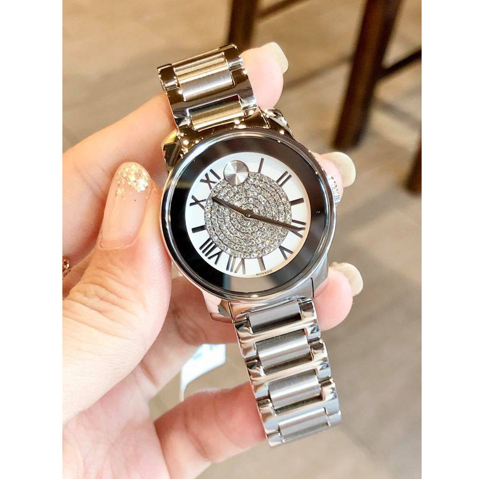 Movado Bold Crystal Pave Silver Dial Silver Steel Strap Watch for Women - 3600254 Buy Now By Movado