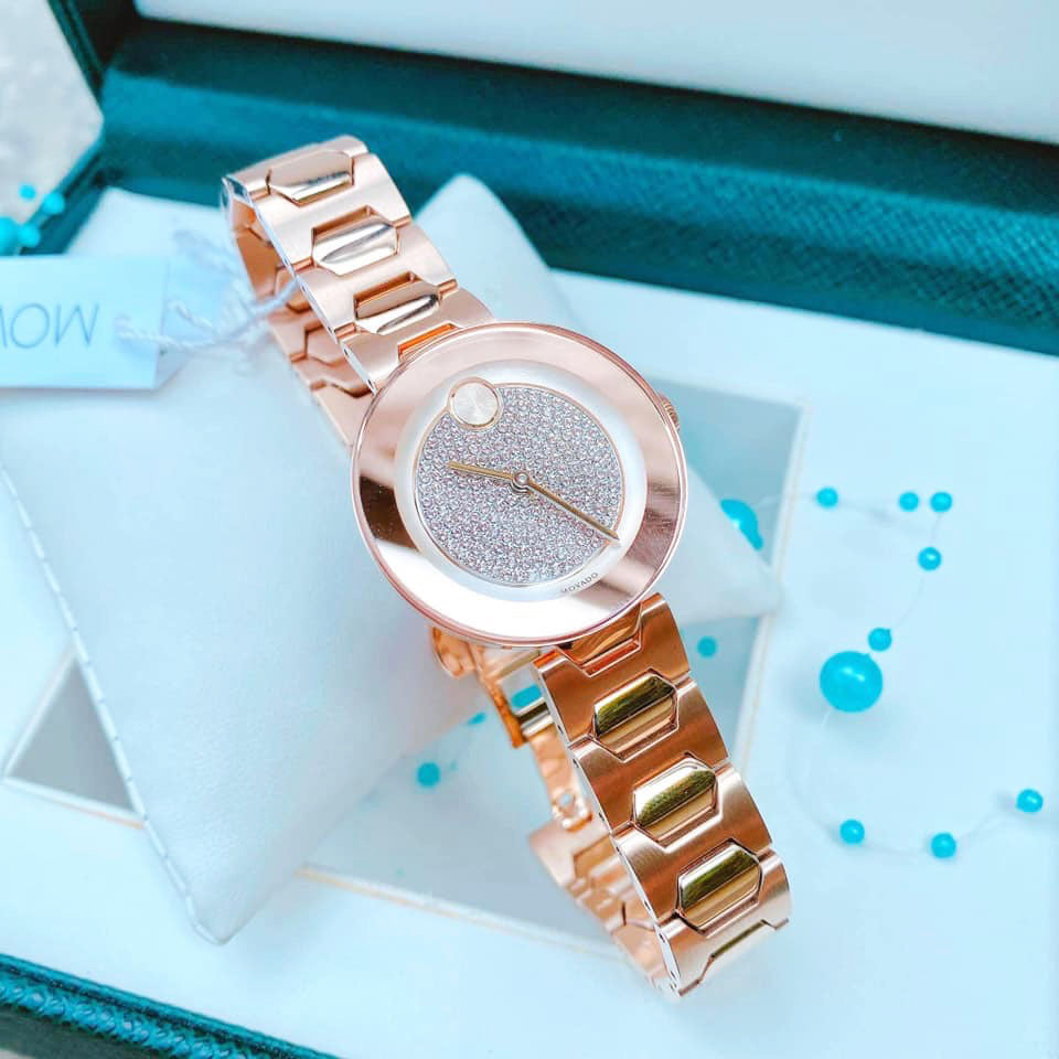 Movado Bold Crystal Pave Rose Gold Dial Rose Gold Steel Strap Watch For Women - 3600493 Buy Now By Movado