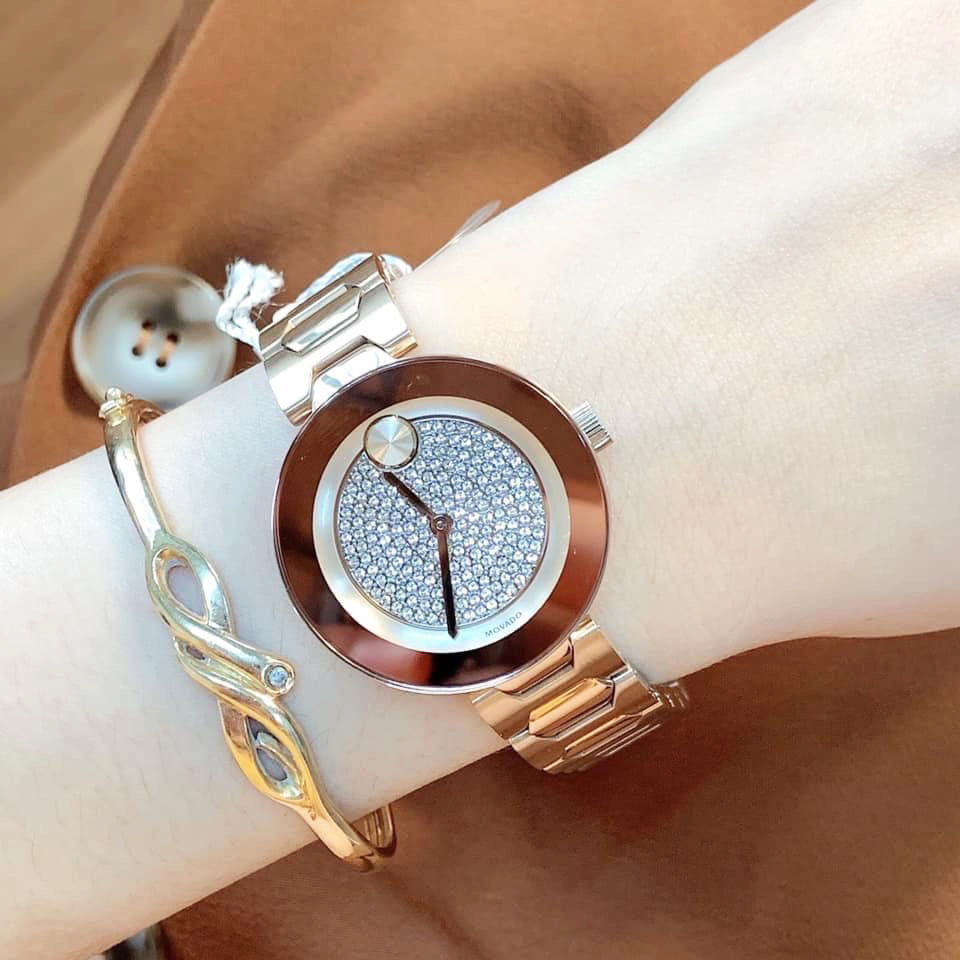 Movado Bold Crystal Pave Rose Gold Dial Rose Gold Steel Strap Watch For Women - 3600493 Buy Now By Movado