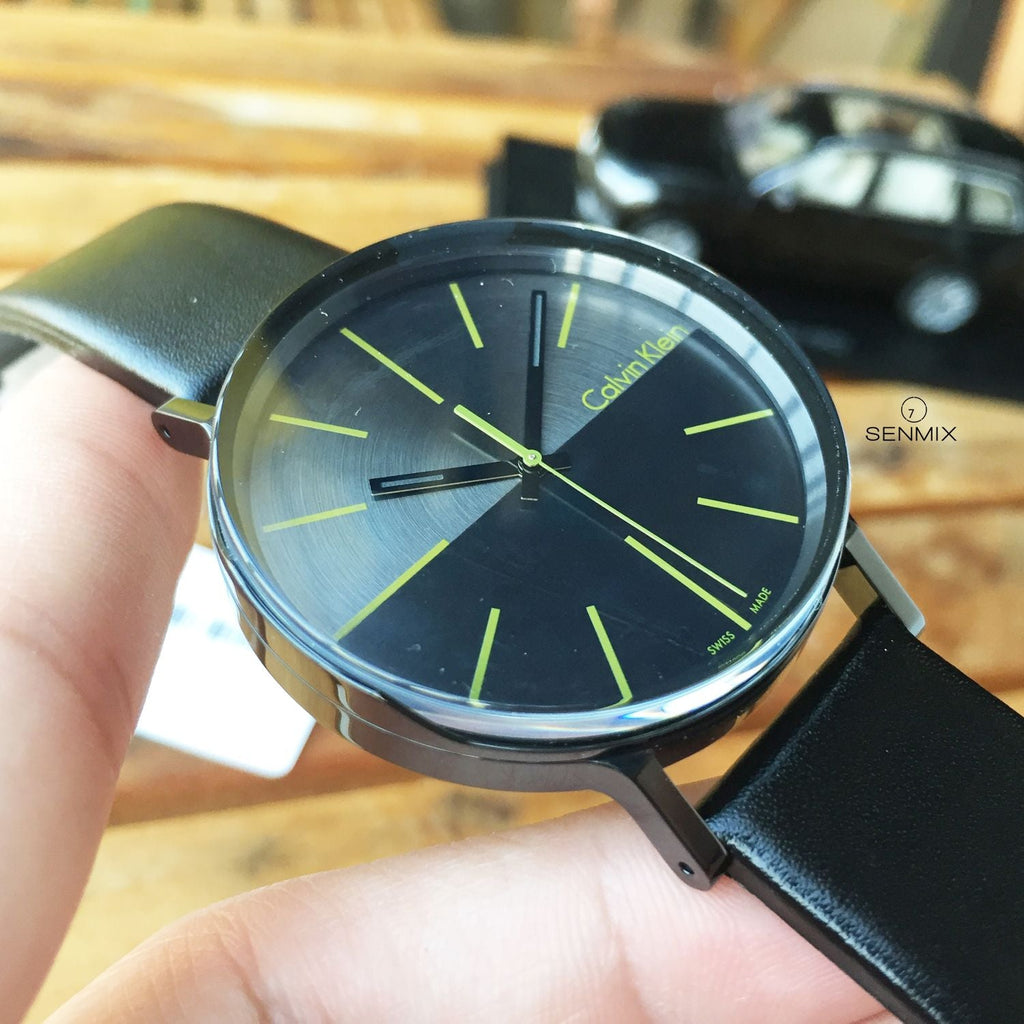 Calvin Klein Boost Black Dial Black Leather Strap Watch for Men - K7Y214CL Buy Now By Calvin Klein