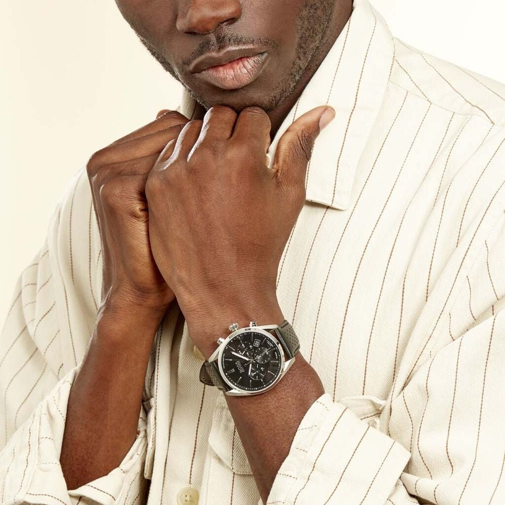 Hugo Boss Champion Black Dial Black Leather Strap Watch for Men - 1513816 Buy Now By Hugo Boss