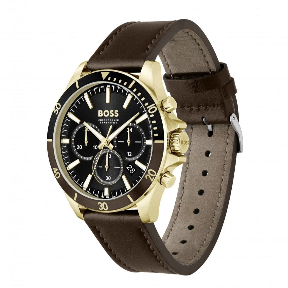 Hugo Boss Troper Chronograph Black Dial Brown Leather Strap Watch For Men - 1514100 Buy Now By Hugo Boss