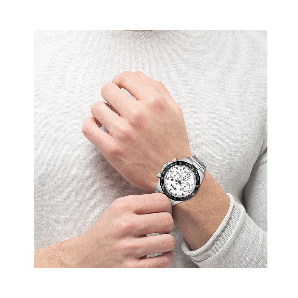 Hugo Boss Hero Chronograph White Dial Silver Steel Strap Watch for Men - 1513875 Buy Now By Hugo Boss