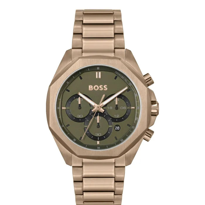 Hugo Boss Classic Chronograph Green Dial Beige Gold Steel Strap Watch For Men - 1514019 Buy Now By Hugo Boss