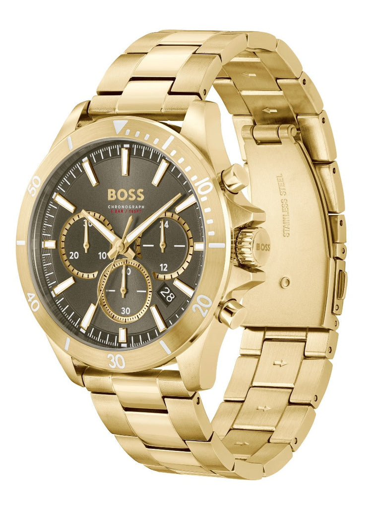 Hugo Boss Troper Chronograph Green Dial Gold Steel Strap Watch For Men - 1514059 Buy Now By Hugo Boss