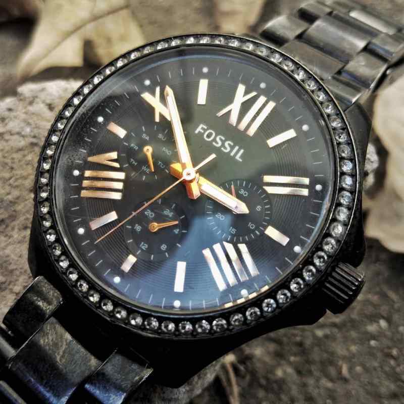 Fossil Cecile Multi Function Crystals Black Dial Black Steel Strap Watch for Women - AM4522 Buy Now By Fossil