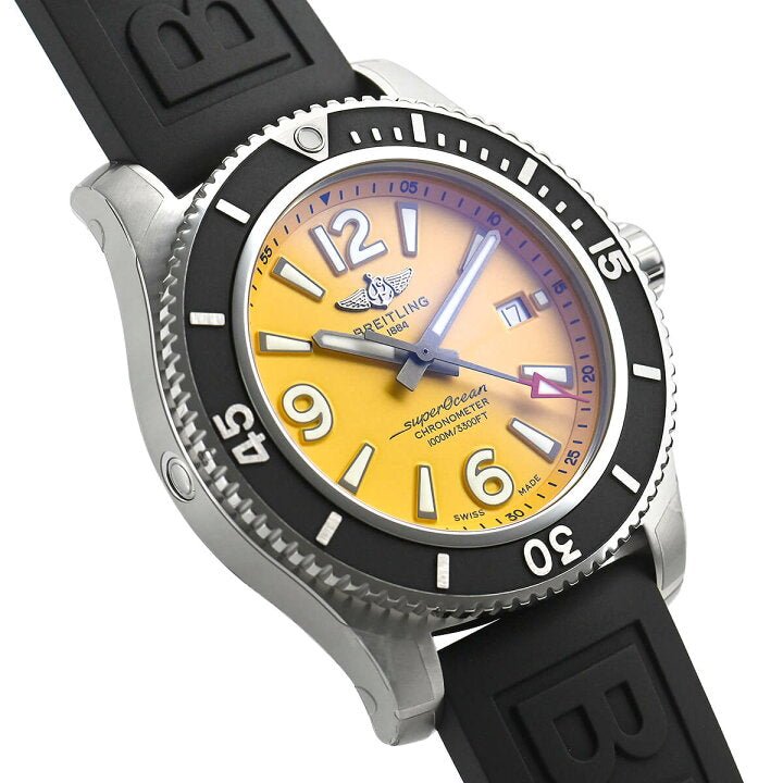 Breitling Superocean Automatic 44mm Yellow Dial Black Rubber Strap Watch for Men - A17367021I1S1 Buy Now By Breitling