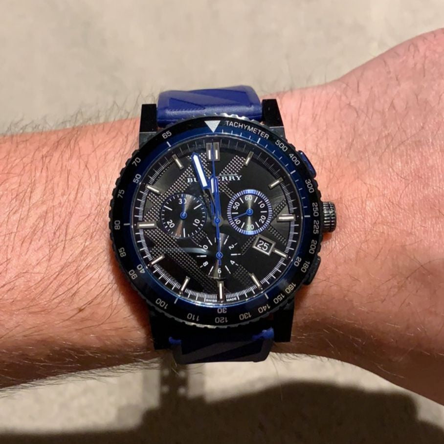 Burberry The City Sport Chronograph Black Dial Blue Rubber Strap Watch For Men - BU9807 Buy Now By Burberry