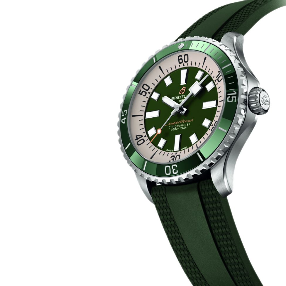Breitling Superocean Automatic 44 Green Dial Green Rubber Strap Watch for Men - A17376A31L1S1 Buy Now By Breitling
