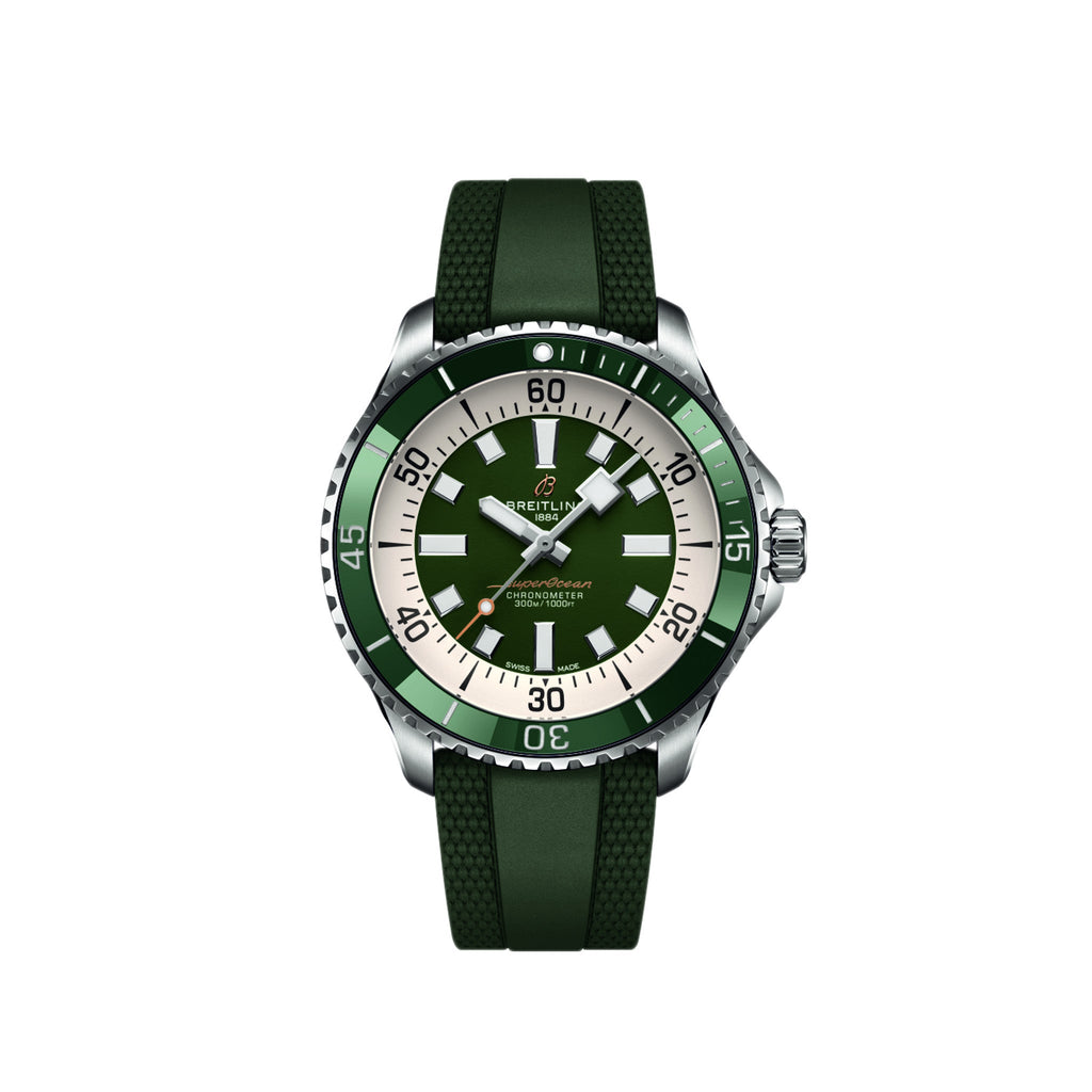 Breitling Superocean Automatic 44 Green Dial Green Rubber Strap Watch for Men - A17376A31L1S1 Buy Now By Breitling