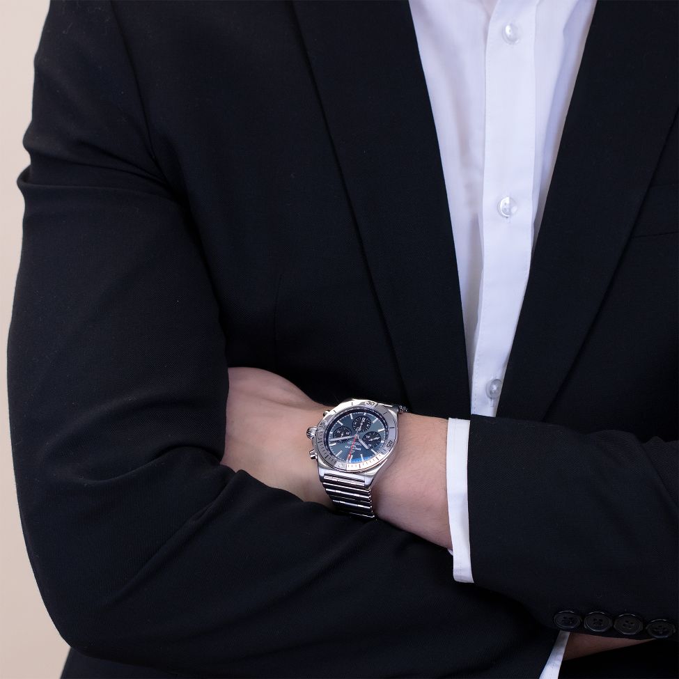 Breitling Chronomat B01 42mm Blue Dial Silver Steel Strap Watch for Men - AB0134101C1A1 Buy Now By Breitling