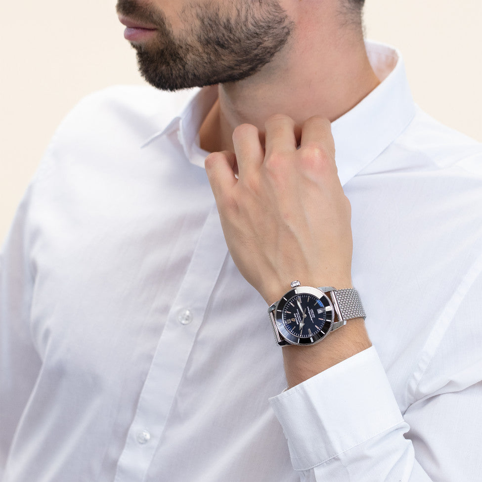 Breitling Superocean Heritage B20 Automatic 42 Black Dial Silver Mesh Bracelet Watch for Men - AB2010121B1A1 Buy Now By Breitling