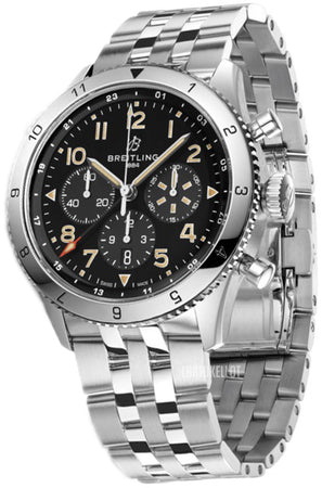Breitling Super Avi B04 Chronograph GMT 46 P-51 Mustang Black Dial Silver Steel Strap Watch for Men - AB04453A1B1A1 Buy Now By Breitling