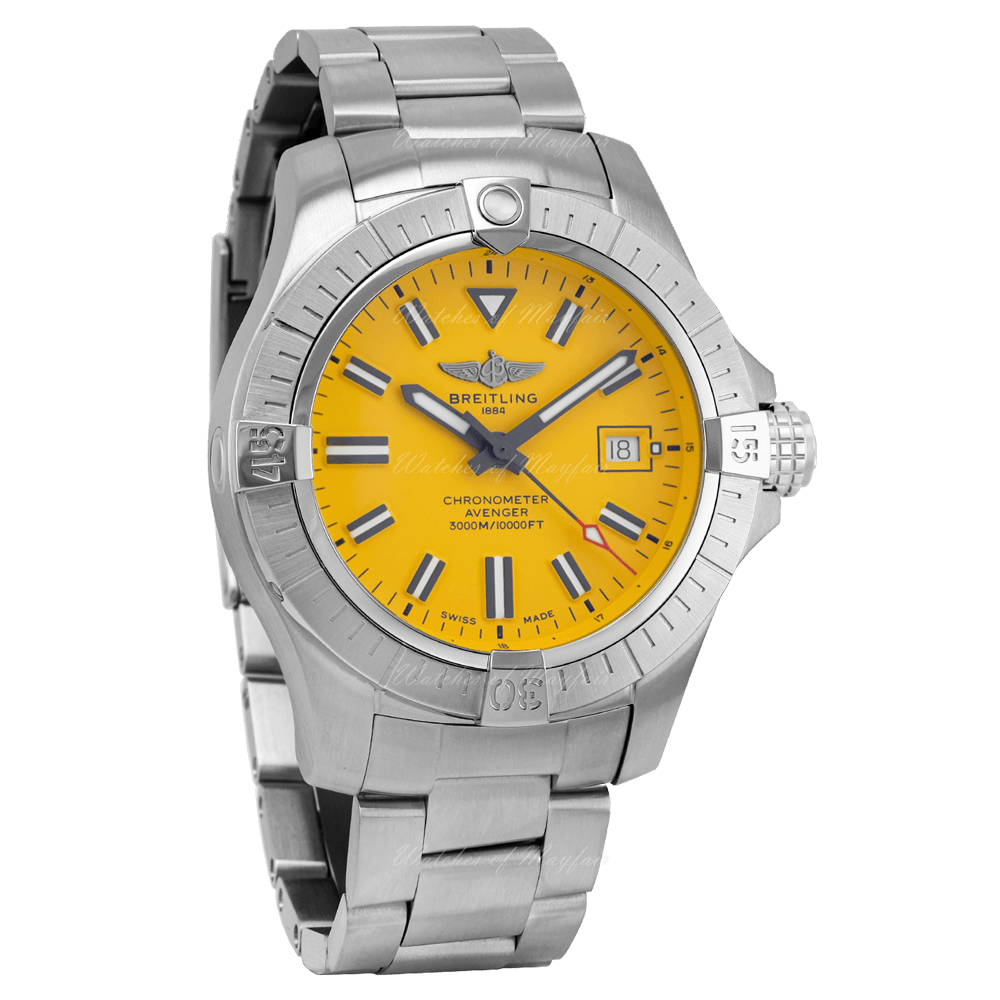Breitling Avenger Automatic 45mm Seawolf Yellow Dial Silver Steel Strap Strap Watch for Men - A17319101/1A1 Buy Now By Breitling