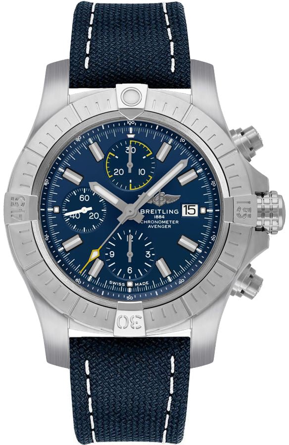Breitling Avenger Chronograph 45mm Blue Dial Blue Calfskin Strap Watch for Men - A13317101C1X2 Buy Now By Breitling