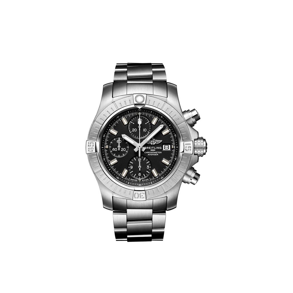 Breitling Avenger Chronograph 43 Black Dial Silver Steel Strap Watch for Men - A13385101B1A1 Buy Now By Breitling