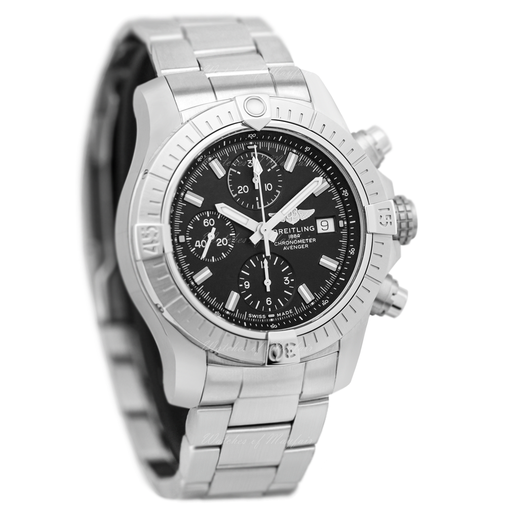 Breitling Avenger Chronograph 43 Black Dial Silver Steel Strap Watch for Men - A13385101B1A1 Buy Now By Breitling