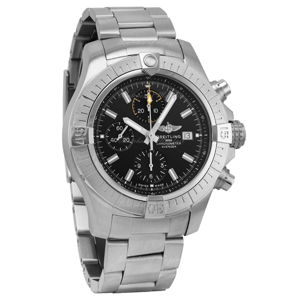 Breitling Avenger Chronograph 45mm Black Dial Silver Steel Strap Watch for Men - A13317101B1A1 Buy Now By Breitling