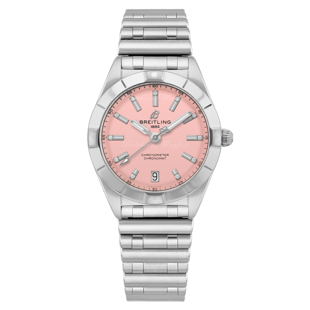 Breitling Chronomat 32 Diamonds Pink Dial Silver Steel Strap Watch for Women - A77310101K1A1 Buy Now By Breitling