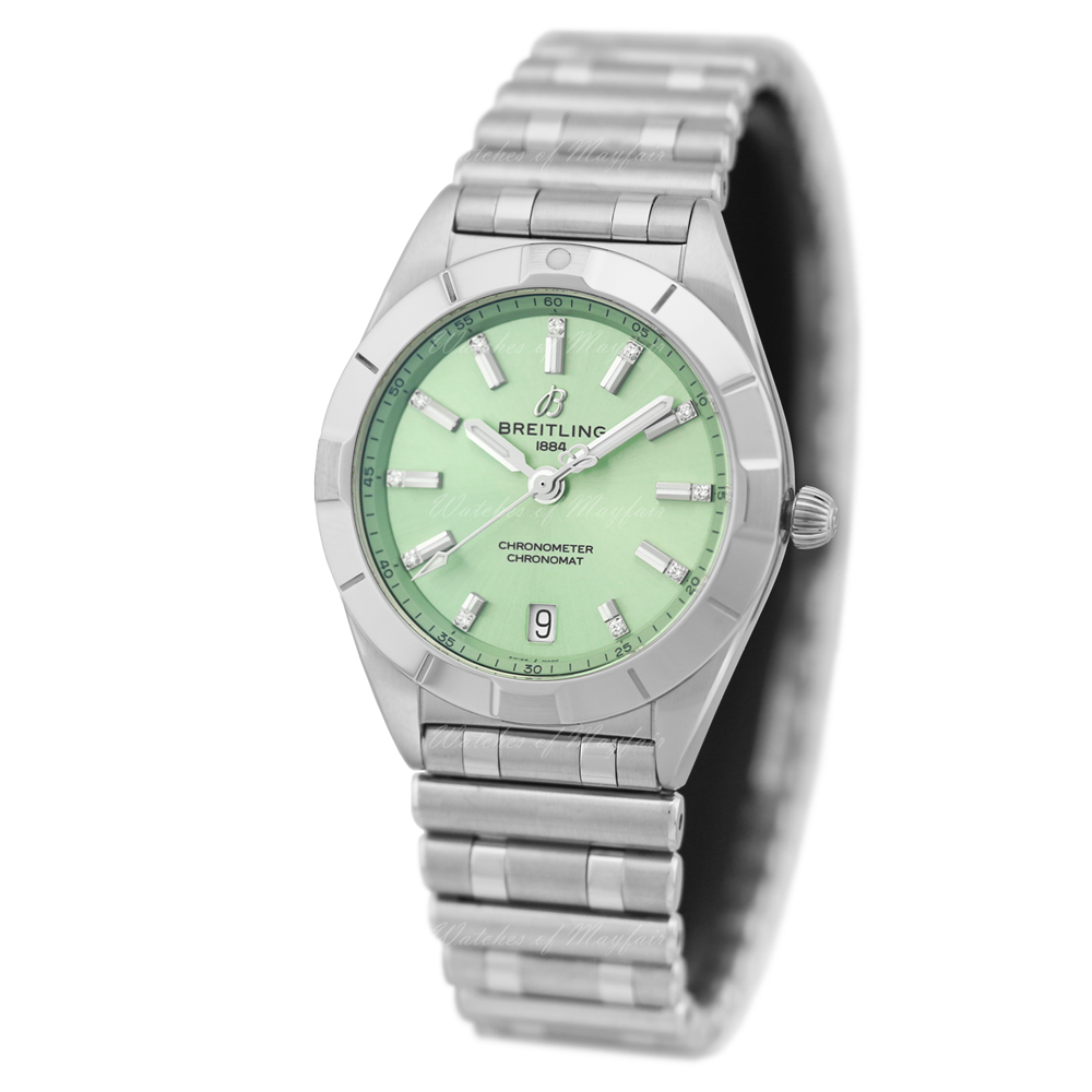 Breitling Chronomat 32 Diamonds Green Dial Silver Steel Strap Watch for Women - A77310101L1A1 Buy Now By Breitling