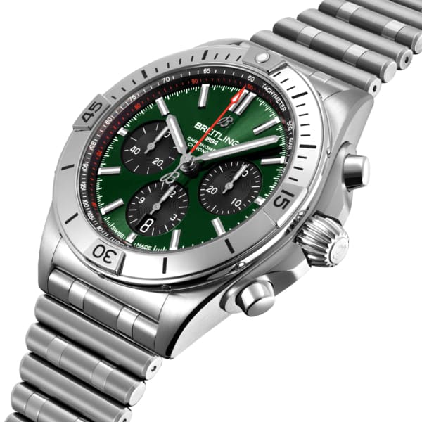 Breitling Chronomat B01 42mm Green Dial Silver Steel Strap Watch for Men - AB01343A1L1A1 Buy Now By Breitling