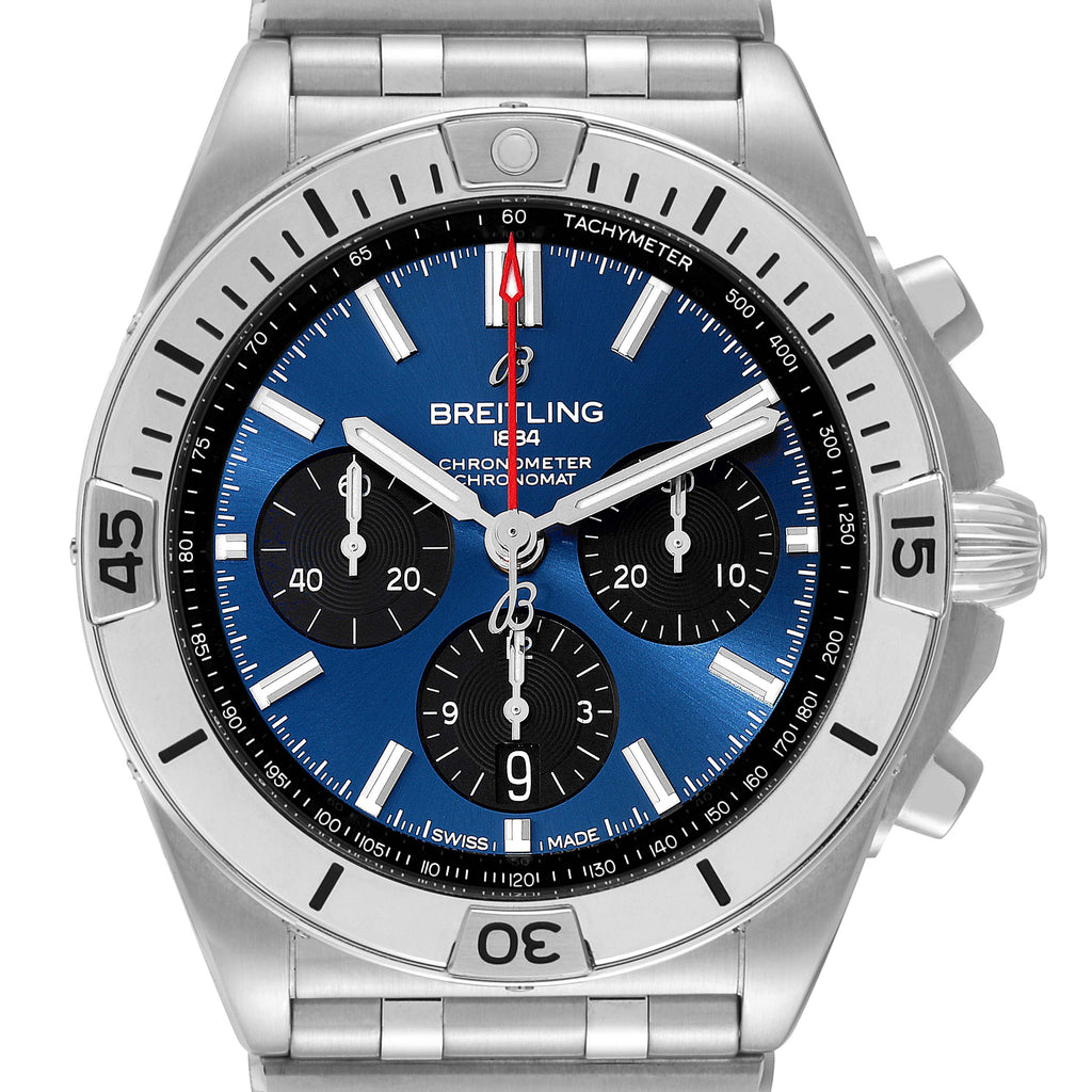 Breitling Chronomat B01 42mm Blue Dial Silver Steel Strap Watch for Men - AB0134101C1A1 Buy Now By Breitling