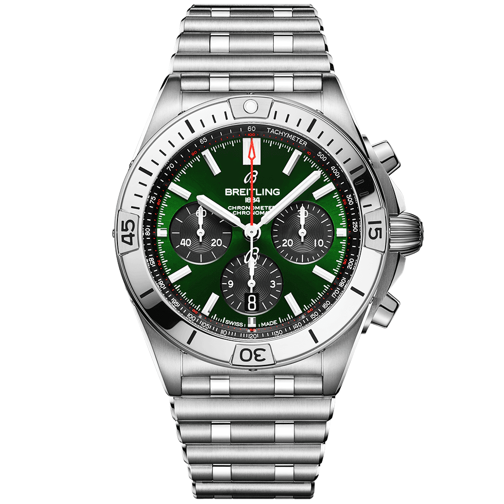 Breitling Chronomat B01 42 Green Dial Silver Steel Strap Watch for Men - AB0134101L1A1 Buy Now By Breitling