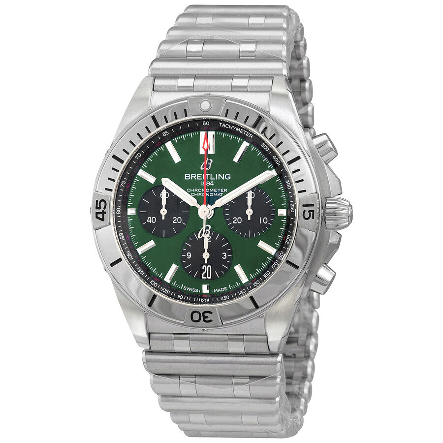 Breitling Chronomat B01 42 Green Dial Silver Steel Strap Watch for Men - AB0134101L1A1 Buy Now By Breitling