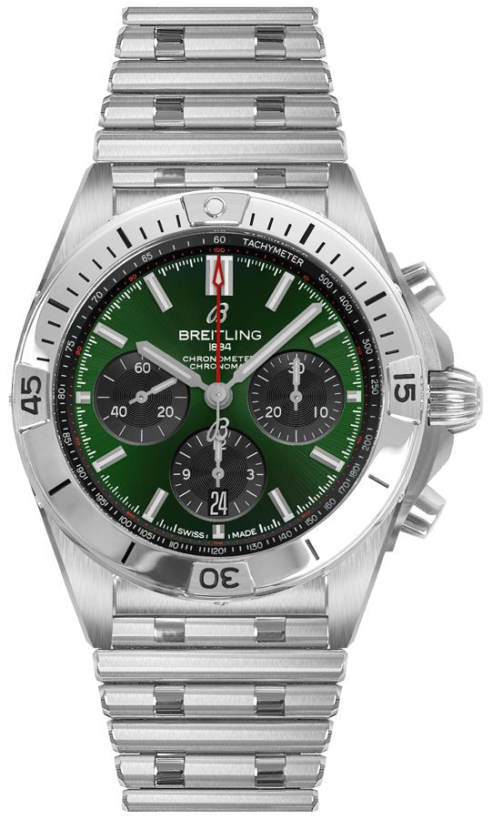 Breitling Chronomat B01 42mm Green Dial Silver Steel Strap Watch for Men - AB01343A1L1A1 Buy Now By Breitling