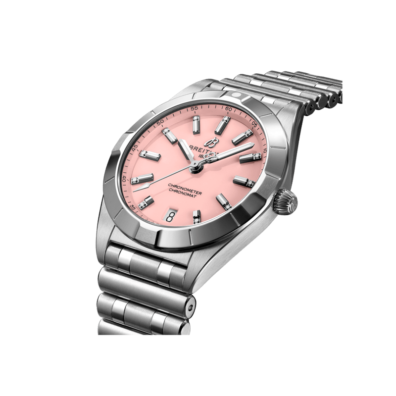 Breitling Chronomat 32 Diamonds Pink Dial Silver Steel Strap Watch for Women - A77310101K1A1 Buy Now By Breitling