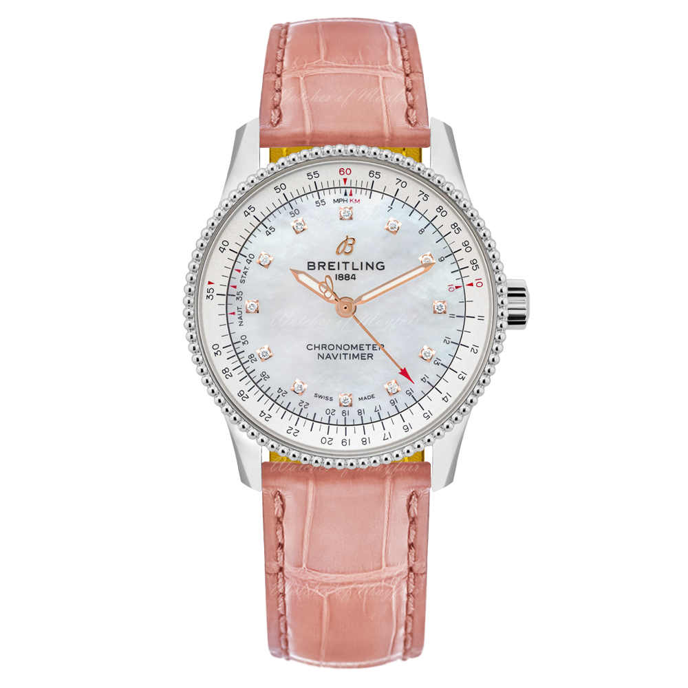 Breitling Navitimer Automatic 35 Mother of Pearl Dial Pink Leather Strap Watch for Women - A17395211A1P3 Buy Now By Breitling