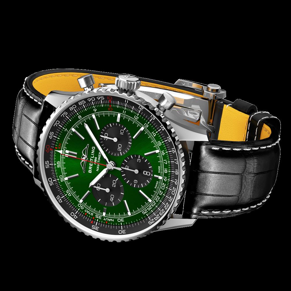 Breitling Navitimer B01 Chronograph 46 Green Dial Black Leather Strap Watch for Men - AB0137241L1P1 Buy Now By Breitling