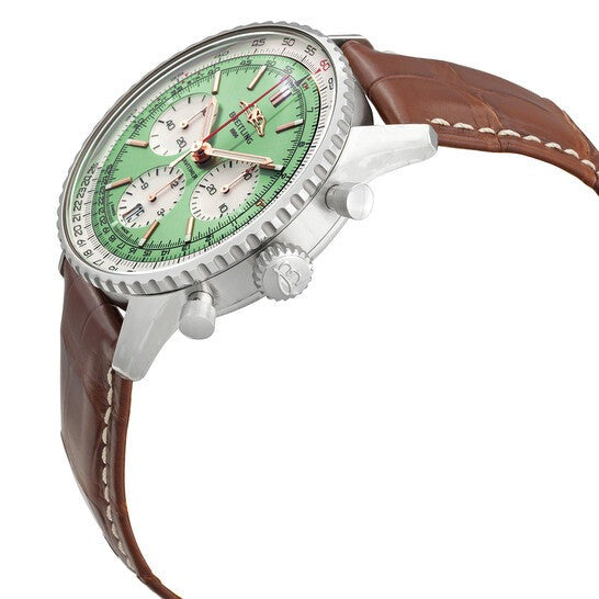 Breitling Navitimer B01 Chronograph 41 Green Dial Brown Leather Strap Watch for Men - AB0139211L1P1 Buy Now By Breitling