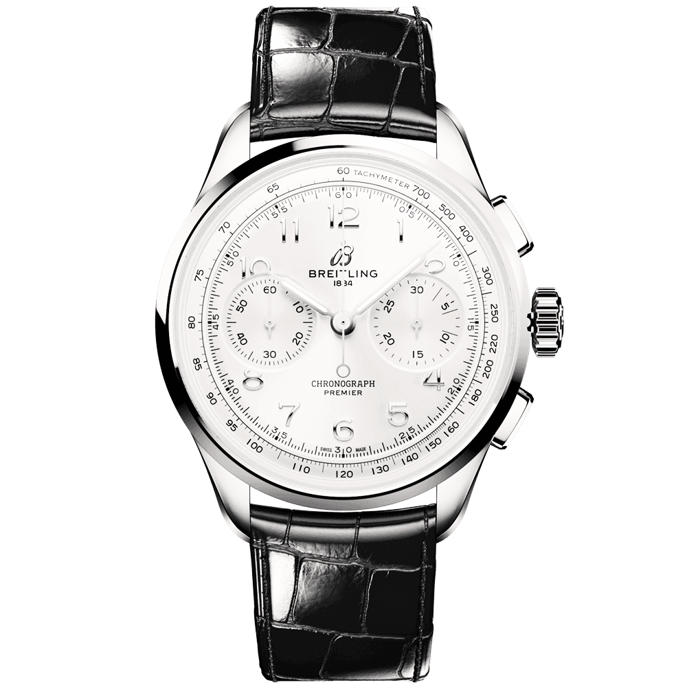 Breitling Premier B09 Chronograph 40 White Dial Black Leather Strap Watch for Men - AB0930371G1P1 Buy Now By Breitling