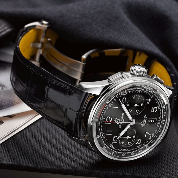 Breitling Premier B01 Chronograph 42 Black Dial Black Leather Strap Watch for Men - AB0145221B1P1 Buy Now By Breitling