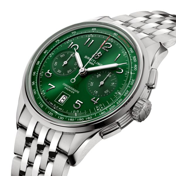 Breitling Premier B01 Chronograph 42 Green Dial Silver Steel Strap Watch for Men - AB0145371L1A1 Buy Now By Breitling
