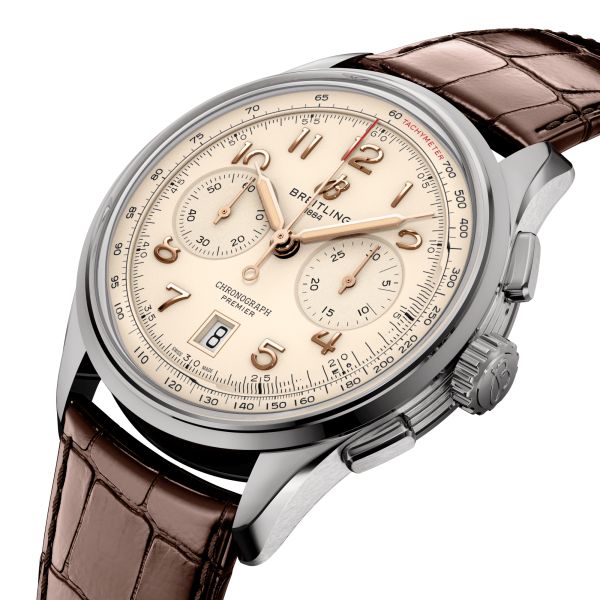 Breitling Premier B01 Chronograph 42 White Dial Brown Leather Strap Watch for Men - AB0145211G1P1 Buy Now By Breitling