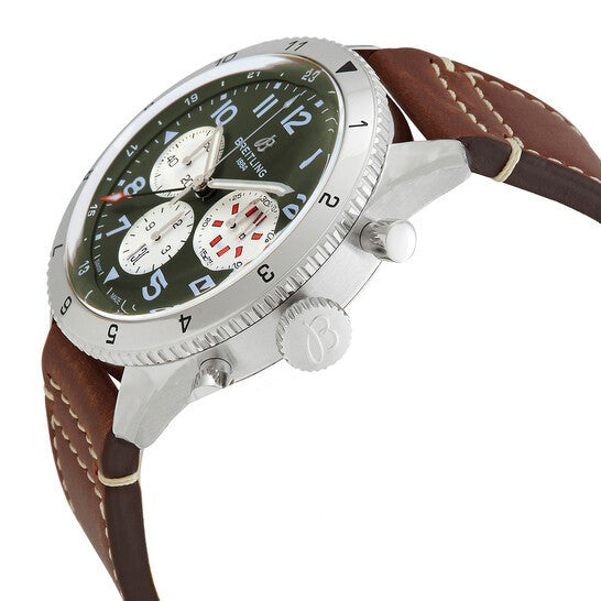 Breitling Super Avi B04 Chronograph GMT 46 Curtiss Warhawk Green Dial Brown Leather Strap Watch for Men - AB04452A1L1X1 Buy Now By Breitling