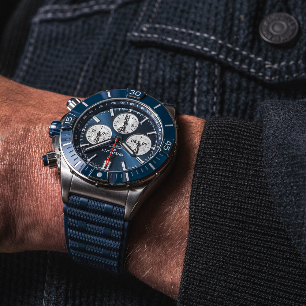 Breitling Super Chronomat B01 44 Blue Dial Blue Rubber Strap Watch for Men - AB0136161C1S1 Buy Now By Breitling