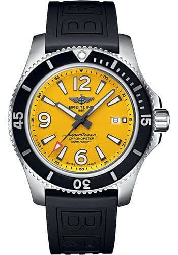 Breitling Superocean Automatic 44mm Yellow Dial Black Rubber Strap Watch for Men - A17367021I1S1 Buy Now By Breitling