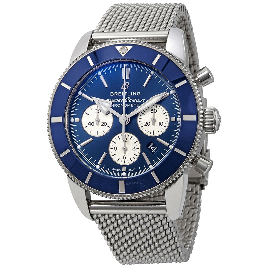 Breitling Superocean Heritage B01 Chronograph 44 Blue Dial Silver Mesh Bracelet Watch for Men - AB0162161C1A1 Buy Now By Breitling