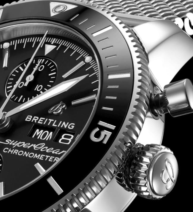 Breitling Superocean Heritage Chronograph 44 Black Dial Silver Mesh Bracelet Watch for Men - A13313121B1A1