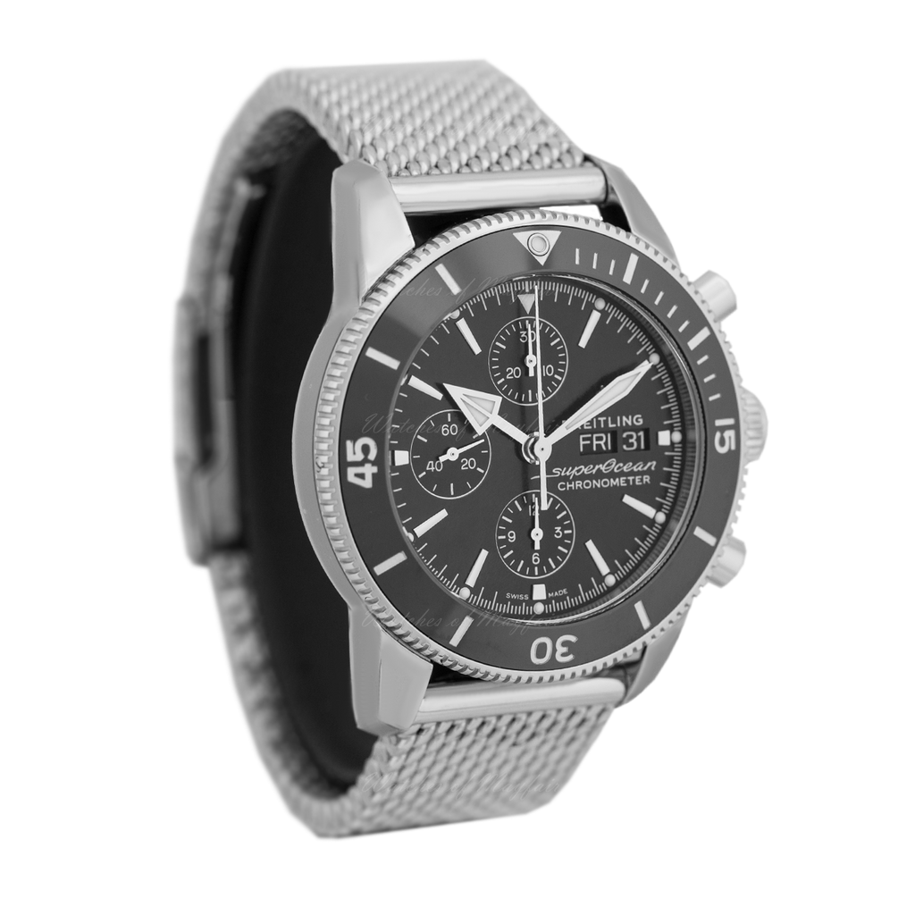 Breitling Superocean Heritage Chronograph 44 Black Dial Silver Mesh Bracelet Watch for Men - A13313121B1A1 Buy Now By Breitling