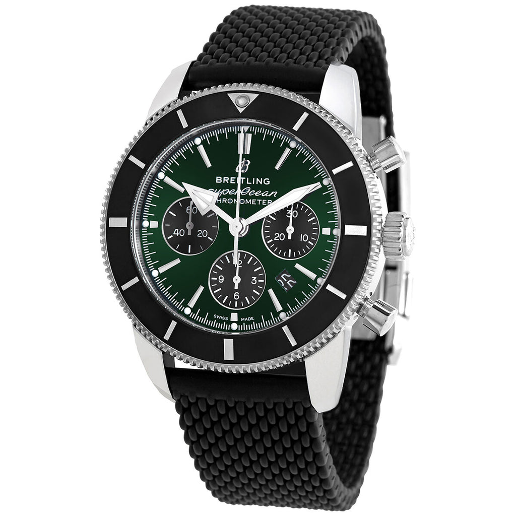 Breitling Superocean Heritage B01 Chronograph 44 Limited Edition Green Dial Black Mesh Bracelet Watch for Men - AB01621A1L1S1 Buy Now By Breitling