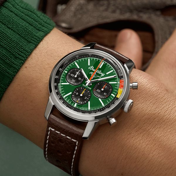 Breitling Top Time B01 Ford Mustang Green Dial Brown Leather Strap Watch for Men - AB01762A1L1X1 Buy Now By Breitling