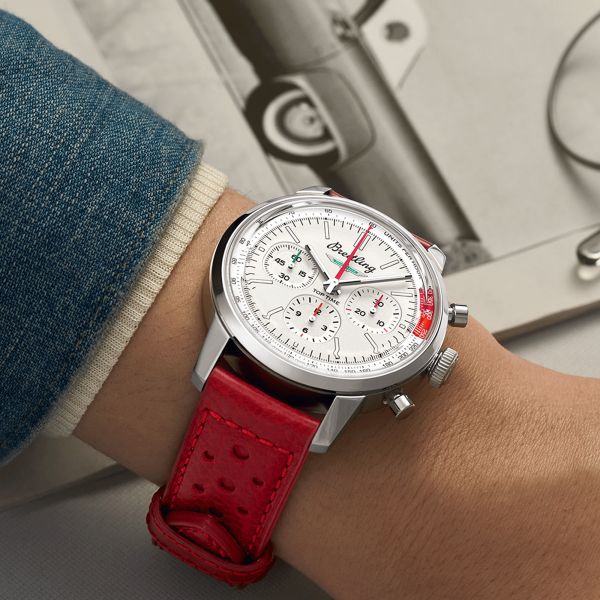 Breitling Top Time B01 Ford Thunderbird White Dial Red Leather Strap Watch for Men - AB01766A1A1X1 Buy Now By Breitling