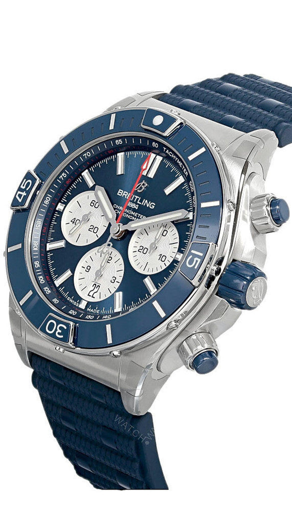 Breitling Super Chronomat B01 44 Blue Dial Blue Rubber Strap Watch for Men - AB0136161C1S1 Buy Now By Breitling