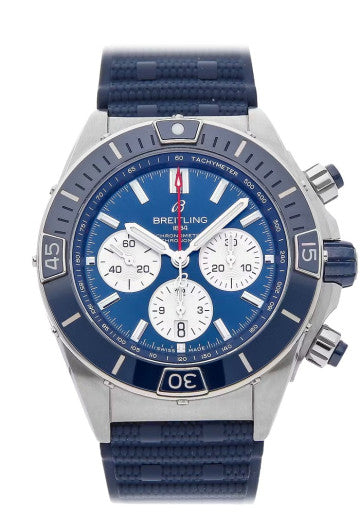 Breitling Super Chronomat B01 44 Blue Dial Blue Rubber Strap Watch for Men - AB0136161C1S1 Buy Now By Breitling