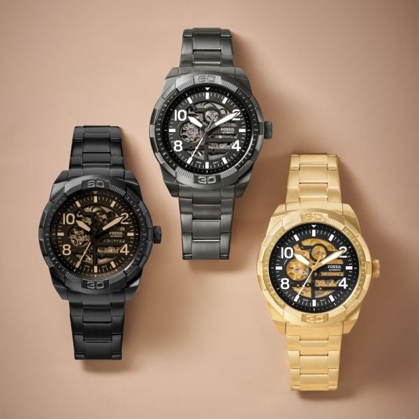 Fossil Bronson Automatic Skeleton Black Dial Grey Steel Strap Watch for Men - ME3255 Buy Now By Fossil