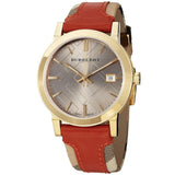 Burberry Heritage Nova Gold Dial Haymarket Red Leather Strap Watch for Women - BU9111 Buy Now By Burberry